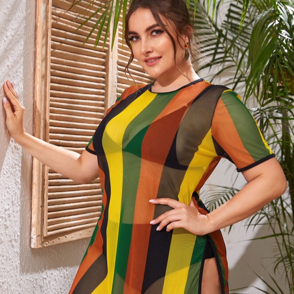 Colorful stripe split cover up - Picture 2 of 3